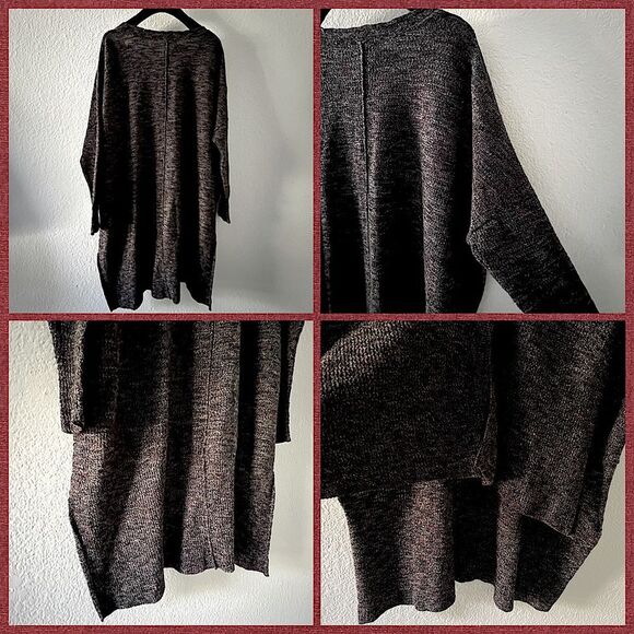 Free People Black Knit Soft Relaxed V Neck Button Dow Duster Sweater Stretch S/M - Picture 9 of 16